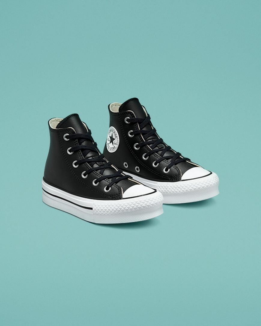 Pantofi Platforma Baieti Converse Chuck Taylor All Star Lift Piele Inalti Negrii Bej Albi | RO EHPDC089